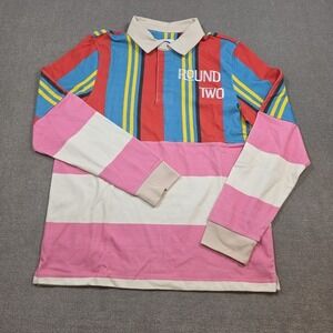 Round Two x LRG Mens Long Sleeve Nautical Pink Red Rugby Shirt NWT Small Medium